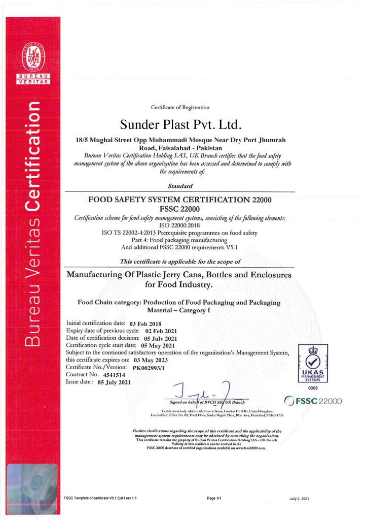 Sunder Plast FSSC CERTIFICATE